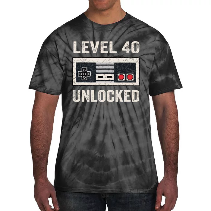 Level 40 Unlocked Video Gamer 40th Birthday Gift Tie-Dye T-Shirt