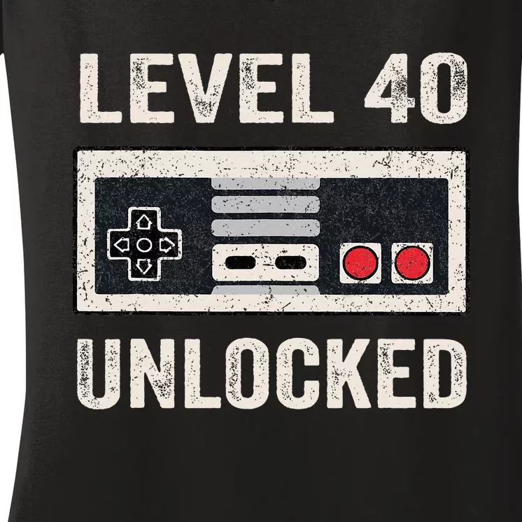 Level 40 Unlocked Video Gamer 40th Birthday Gift Women's V-Neck T-Shirt