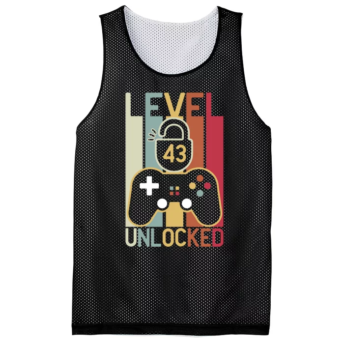 Level 43 Unlocked Birthday Gift Vintage Retro Mesh Reversible Basketball Jersey Tank