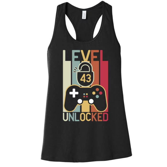 Level 43 Unlocked Birthday Gift Vintage Retro Women's Racerback Tank