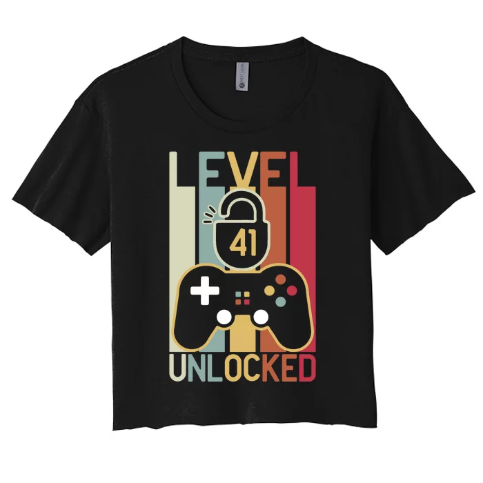 Level 41 Unlocked Birthday Gift Vintage Retro Women's Crop Top Tee