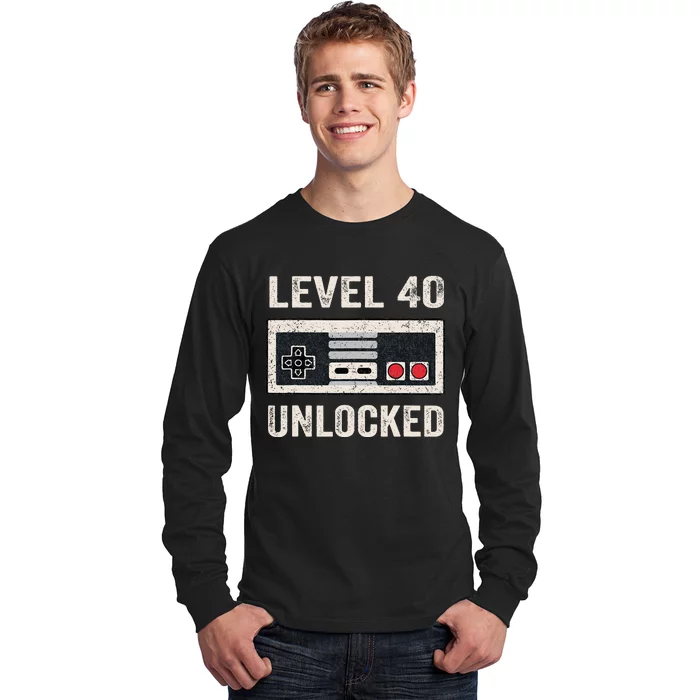 Level 40 Unlocked Video Gamer 40th Birthday Long Sleeve Shirt