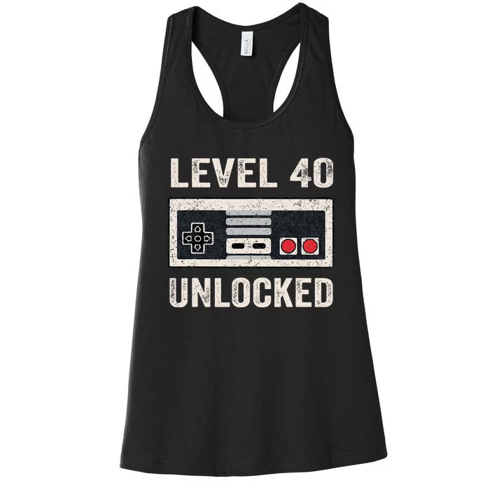 Level 40 Unlocked Video Gamer 40th Birthday Women's Racerback Tank