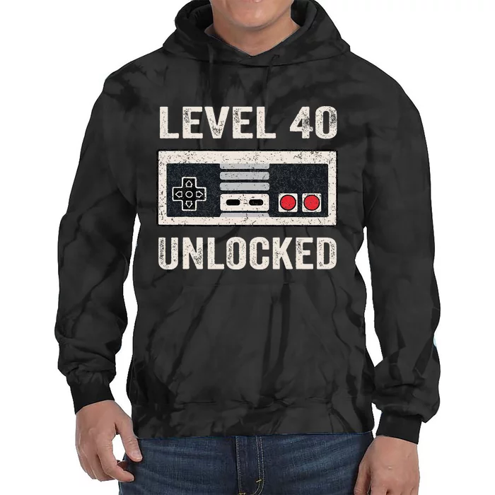 Level 40 Unlocked Video Gamer 40th Birthday Tie Dye Hoodie