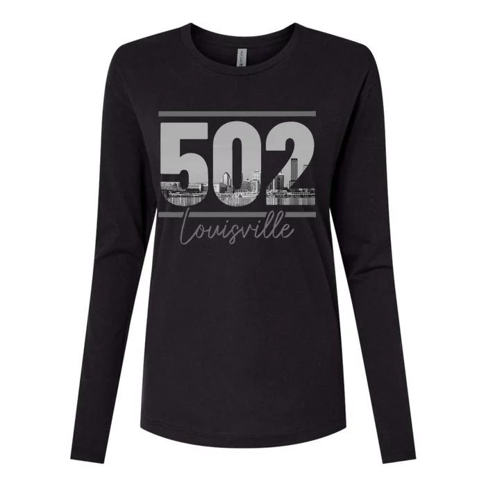 Louisville 502 Area Code Skyline Kentucky Pride Vintage Womens Cotton Relaxed Long Sleeve T-Shirt