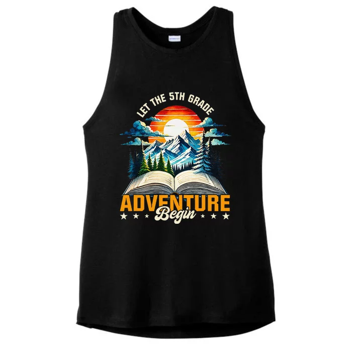 Let 5th Grade Adventure Begin Back To School Vintage Sunset Ladies Tri-Blend Wicking Tank