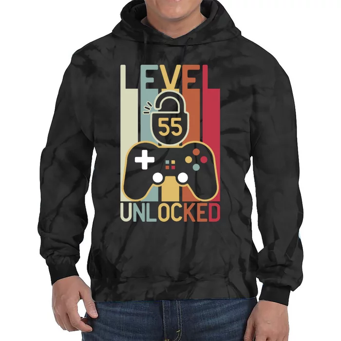 Level 55 Unlocked Birthday Gift Vintage Retro Tie Dye Hoodie