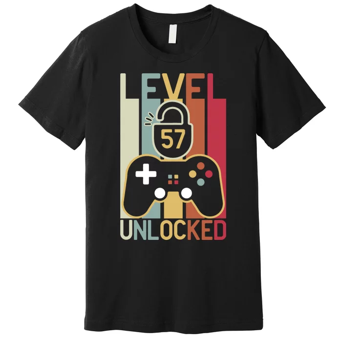 Level 57 Unlocked Birthday Gift Vintage Retro Premium T-Shirt