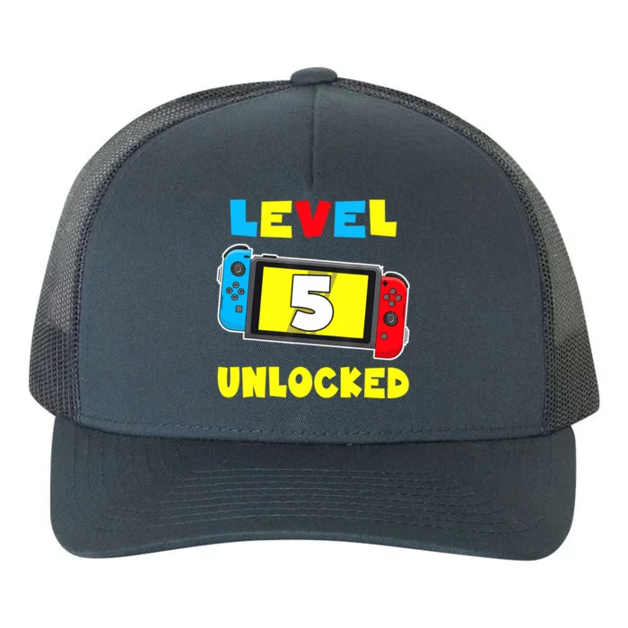 Level 5 Unlocked 5th Birthday Video Game 5 Year Old Yupoong Adult 5-Panel Trucker Hat