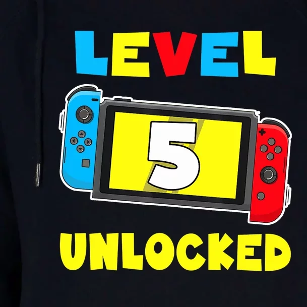 Level 5 Unlocked 5th Birthday Video Game 5 Year Old Womens Funnel Neck Pullover Hood