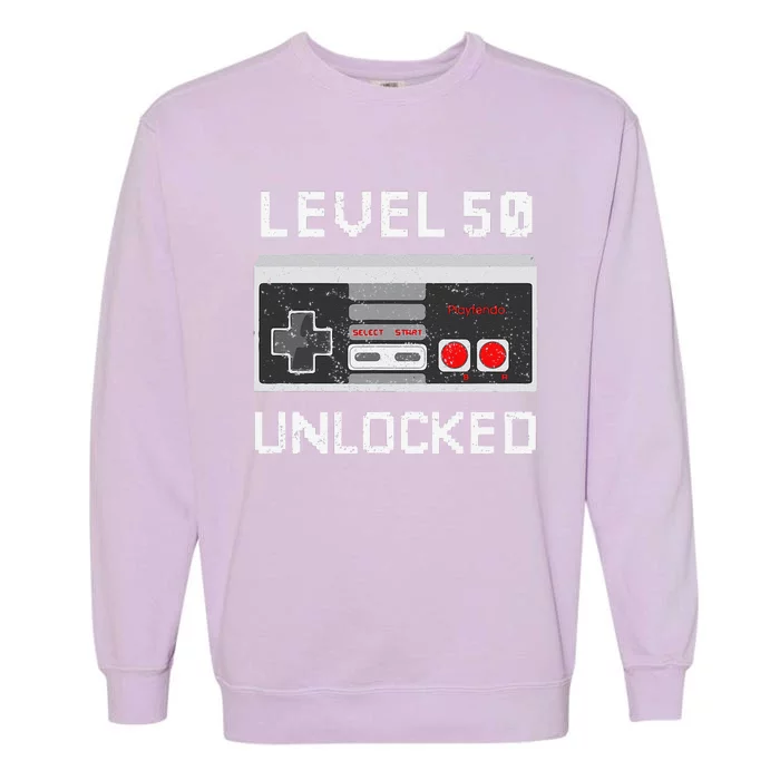 Level 50 Unlocked Video Games 50th Birthday Fiftieth Bday Garment-Dyed Sweatshirt