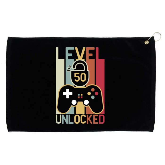 Level 50 Unlocked Birthday Gift Vintage Retro Grommeted Golf Towel