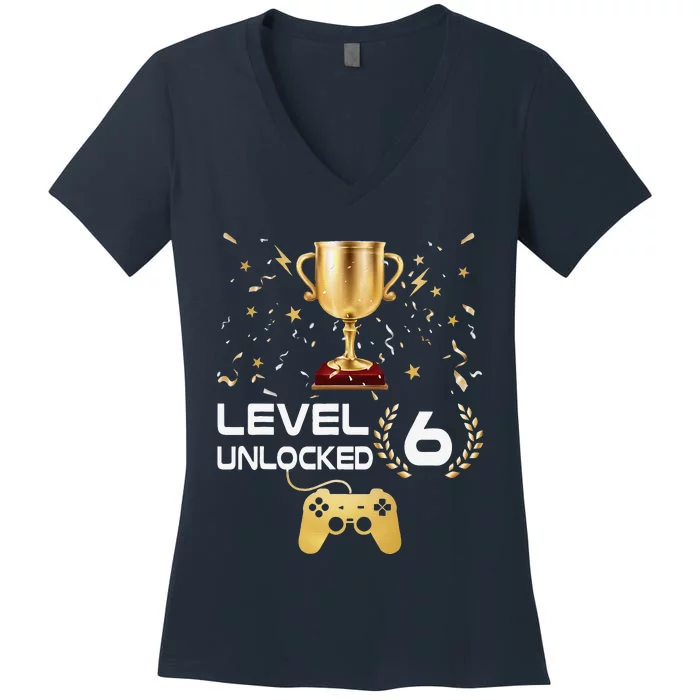 Level 6 Birthday Gaming 6 Year Old Video Games Gift Women's V-Neck T-Shirt