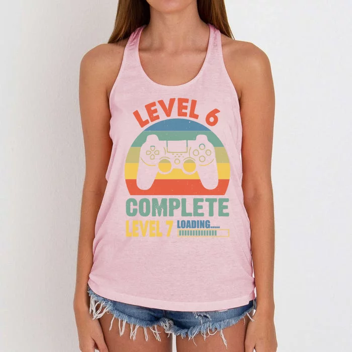 Level 6 Complete Level 7 Loading 6th Birthday Video Gamer Gift Women's Knotted Racerback Tank