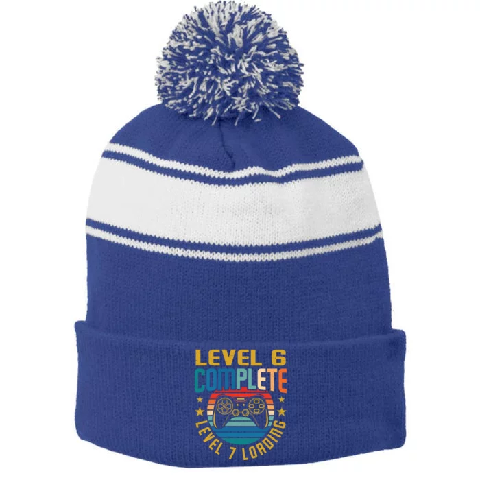 Level 6 Complete Level 7 Loading 6th Birthday Video Gamer Funny Gift Stripe Pom Pom Beanie