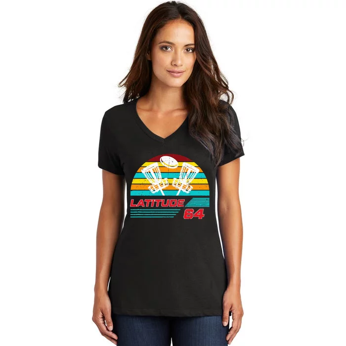 Latitude 64 Disc Golf Retro Vintage Women's V-Neck T-Shirt