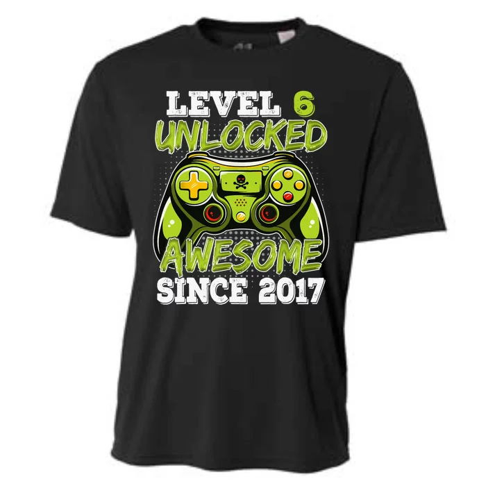 Level 6 Unlocked Awesome Since 2017 6 Year Gamer Birthday Cooling Performance Crew T-Shirt