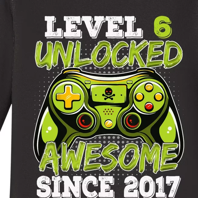 Level 6 Unlocked Awesome Since 2017 6 Year Gamer Birthday Baby Long Sleeve Bodysuit