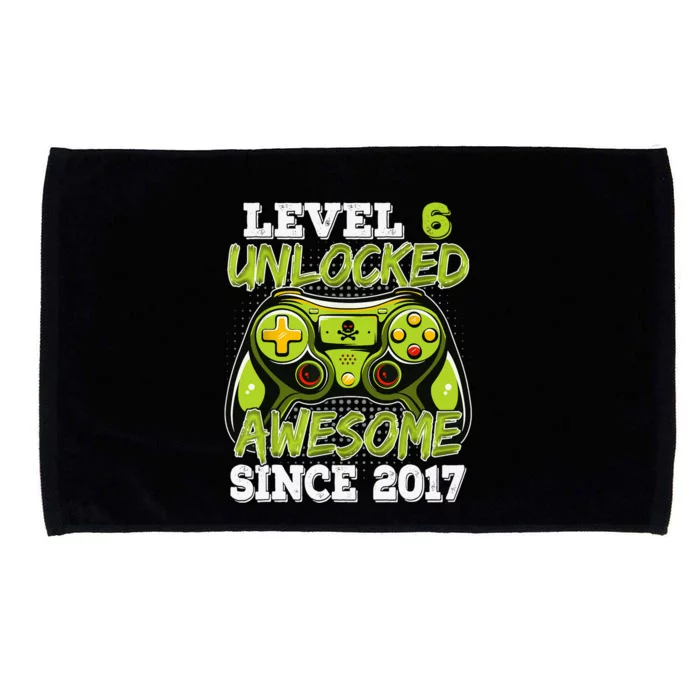 Level 6 Unlocked Awesome Since 2017 6 Year Gamer Birthday Microfiber Hand Towel