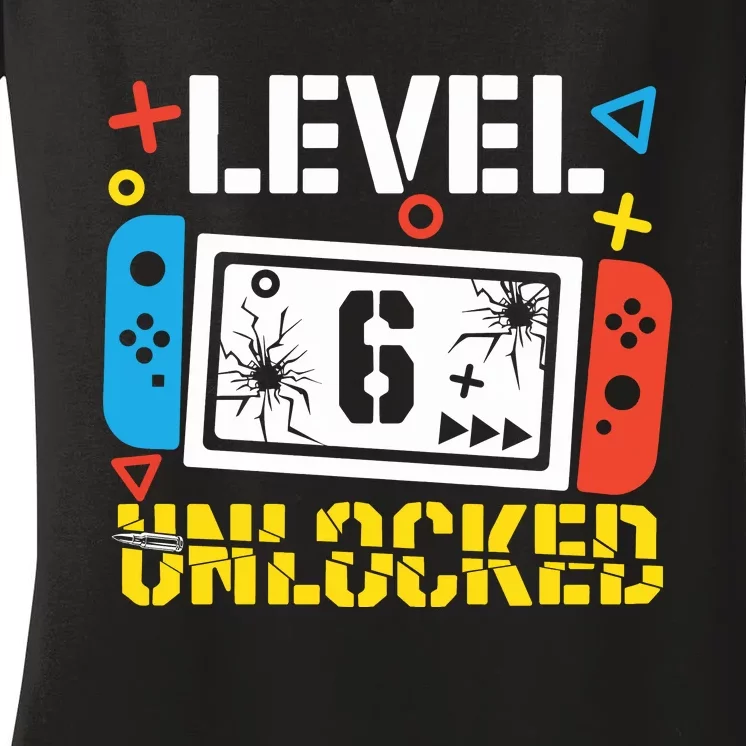 Level 6 Unlocked Gamer Birthday Women's V-Neck T-Shirt