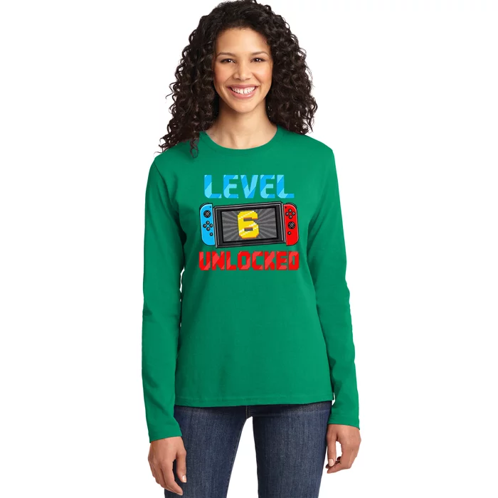 Level 6 Unlocked Gamer 6th Birthday Gift Video Game Ladies Long Sleeve Shirt