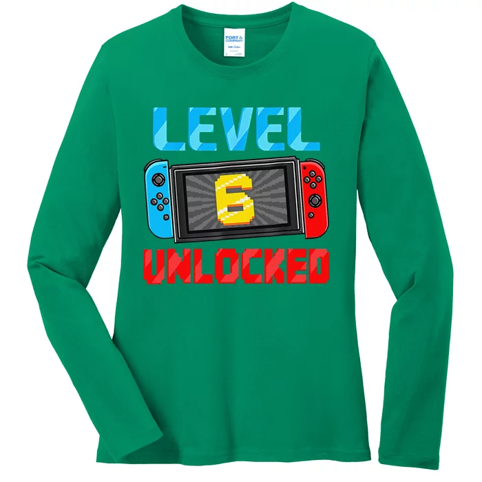 Level 6 Unlocked Gamer 6th Birthday Gift Video Game Ladies Long Sleeve Shirt