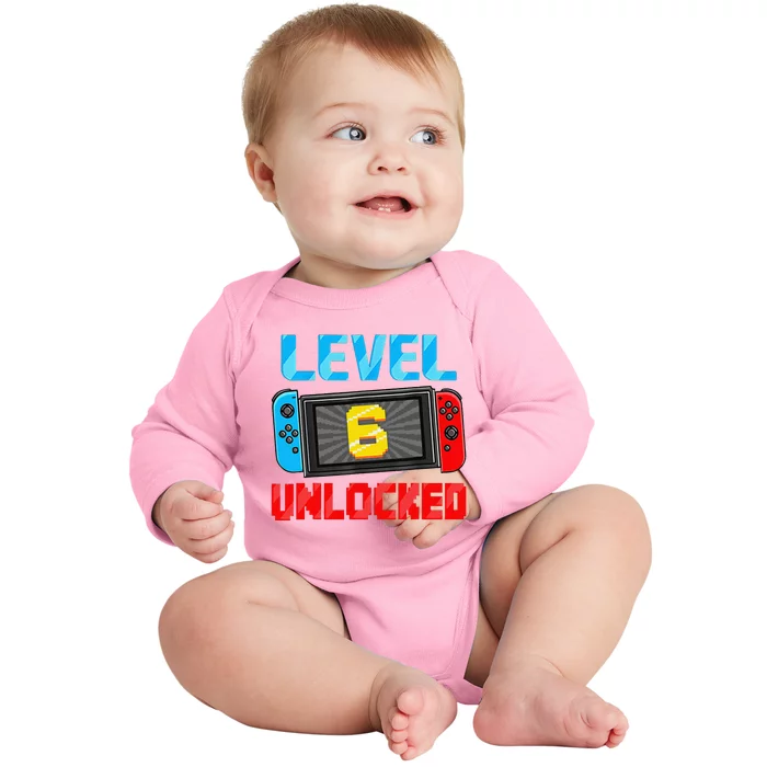 Level 6 Unlocked Gamer 6th Birthday Gift Video Game Baby Long Sleeve Bodysuit