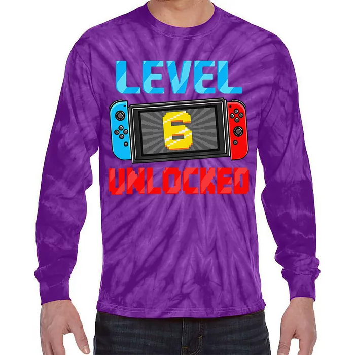 Level 6 Unlocked Gamer 6th Birthday Gift Video Game Tie-Dye Long Sleeve Shirt