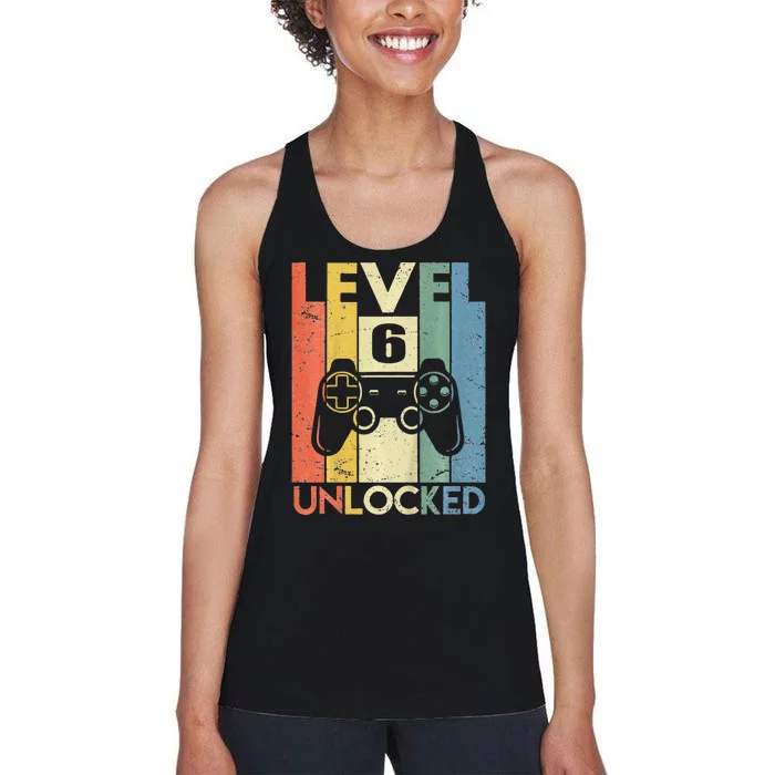 Level 6 Unlocked Funny Video Gamer 6th Birthday Gift Cute Women's Racerback Tank