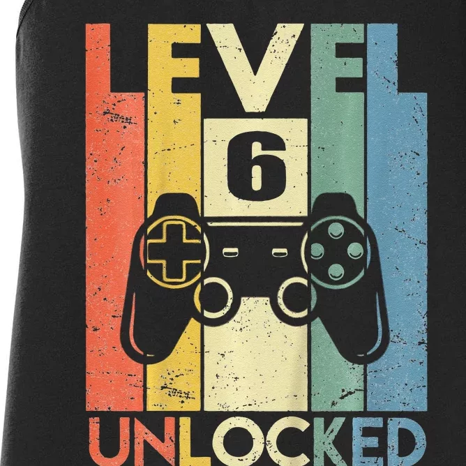 Level 6 Unlocked Funny Video Gamer 6th Birthday Gift Cute Women's Racerback Tank