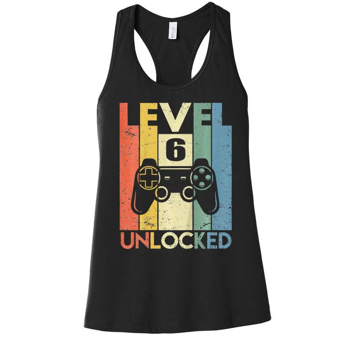 Level 6 Unlocked Funny Video Gamer 6th Birthday Gift Cute Women's Racerback Tank