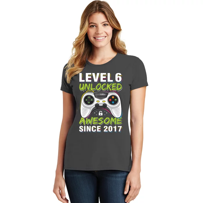 Level 6 Unlocked Awesome Since 2017 6th Birthday Gaming Women's T-Shirt