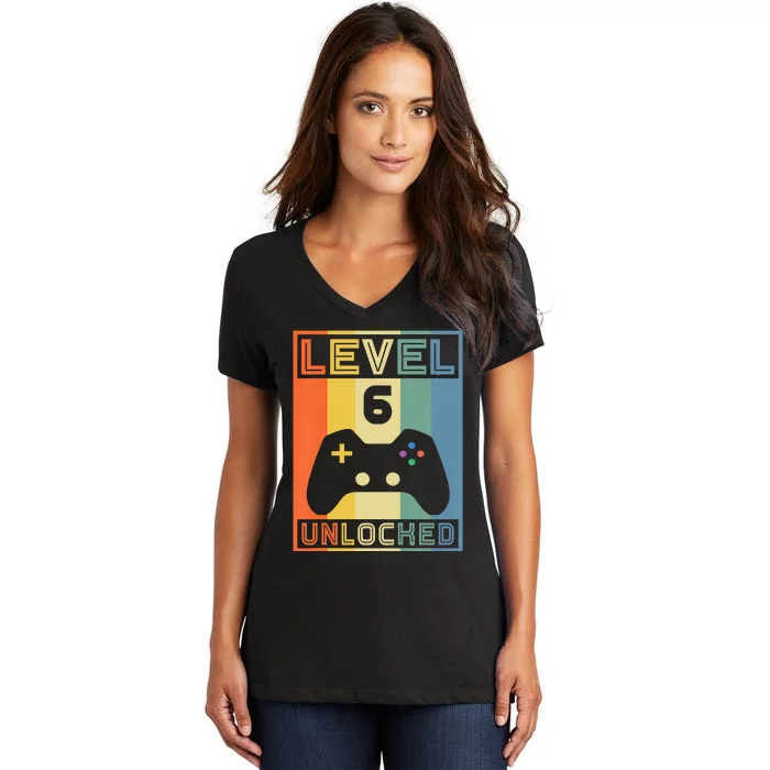 Level 6 Unlocked Video Gamer 5th Birthday Gaming Gift Women's V-Neck T-Shirt