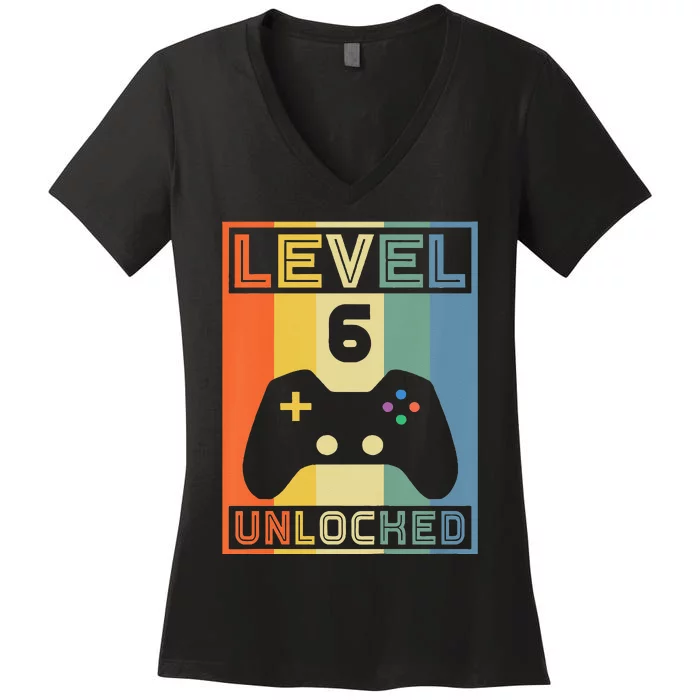 Level 6 Unlocked Video Gamer 5th Birthday Gaming Gift Women's V-Neck T-Shirt