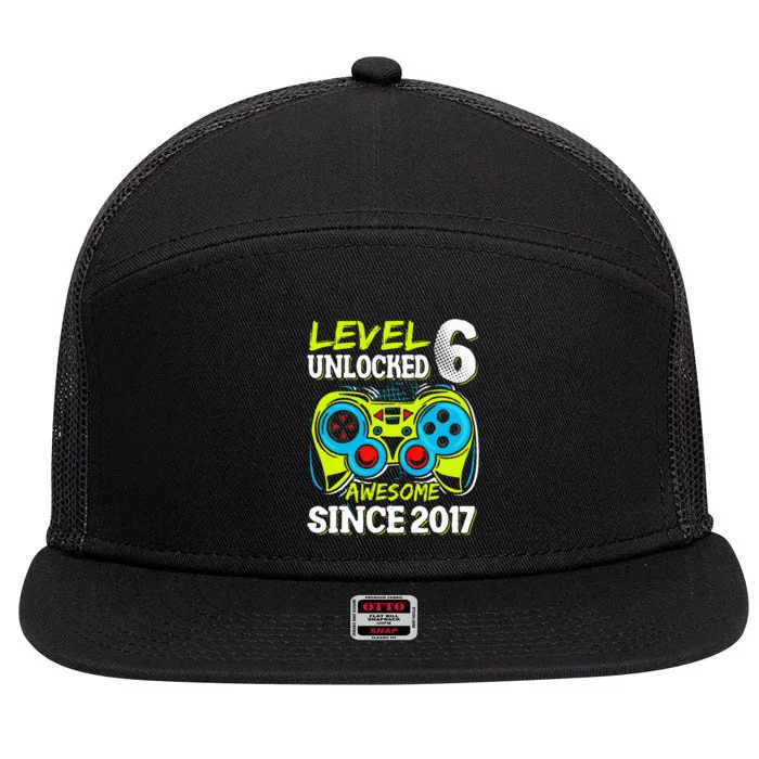 Level 6 Unlocked Awesome 2017 Video Game 6th Birthday 7 Panel Mesh Trucker Snapback Hat