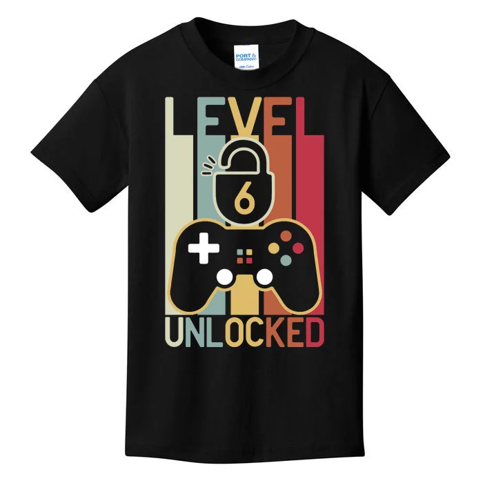 Level 6 Unlocked Birthday Gift Vintage Retro Kids T-Shirt