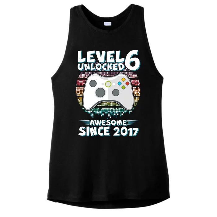 Level 6 Unlocked Awesome Since 2017 Gamer Birthday Ladies Tri-Blend Wicking Tank