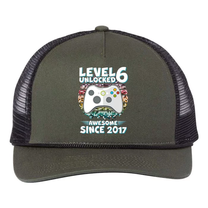 Level 6 Unlocked Awesome Since 2017 Gamer Birthday Retro Rope Trucker Hat Cap