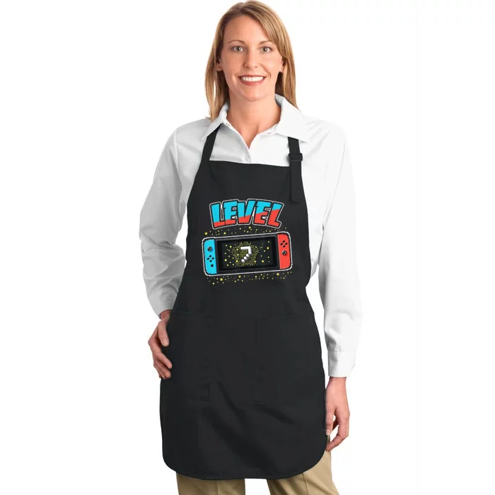 Level 7 Birthday 7 Years Old Video Games Gift Full-Length Apron With Pocket