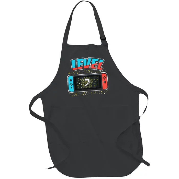 Level 7 Birthday 7 Years Old Video Games Gift Full-Length Apron With Pocket