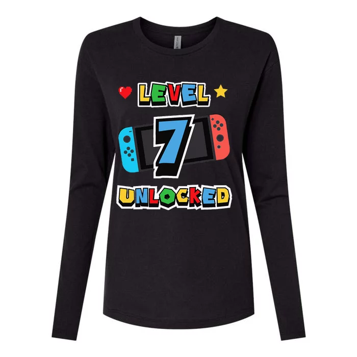 Level 7 Unlocked 7th Birthday Kids Video Game 7 Years Old Womens Cotton Relaxed Long Sleeve T-Shirt