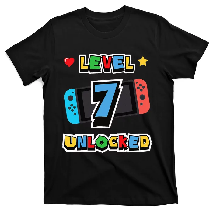 Level 7 Unlocked 7th Birthday Kids Video Game 7 Years Old T-Shirt