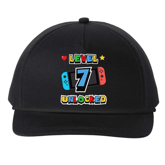 Level 7 Unlocked 7th Birthday Kids Video Game 7 Years Old Snapback Five-Panel Rope Hat