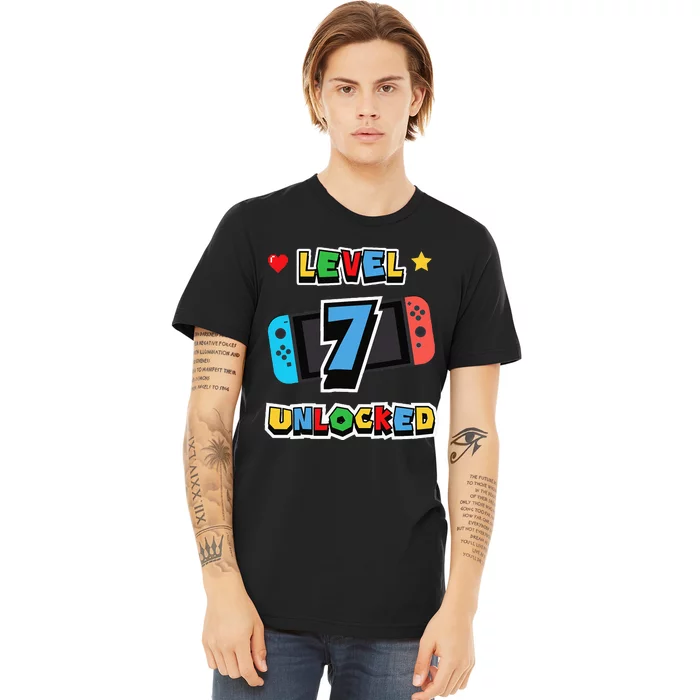 Level 7 Unlocked 7th Birthday Kids Video Game 7 Years Old Premium T-Shirt