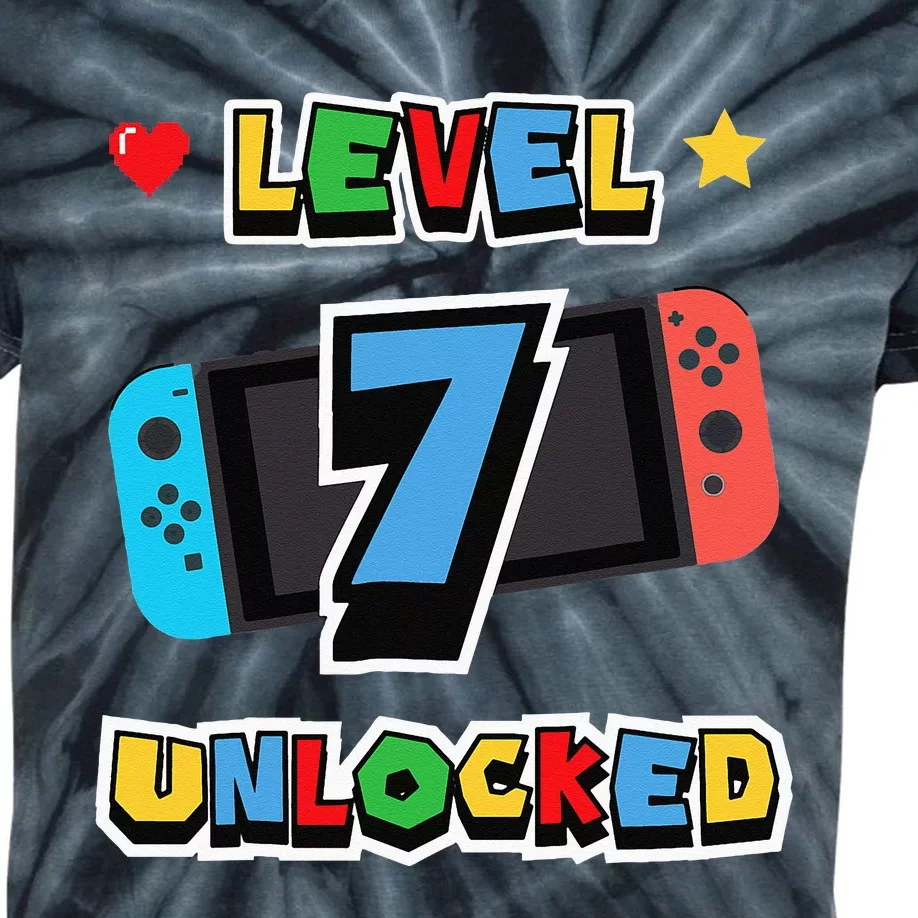 Level 7 Unlocked 7th Birthday Kids Video Game 7 Years Old Kids Tie-Dye T-Shirt