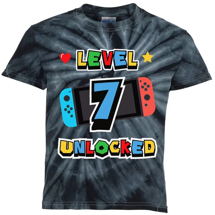 Level 7 Unlocked 7th Birthday Kids Video Game 7 Years Old Kids Tie-Dye T-Shirt