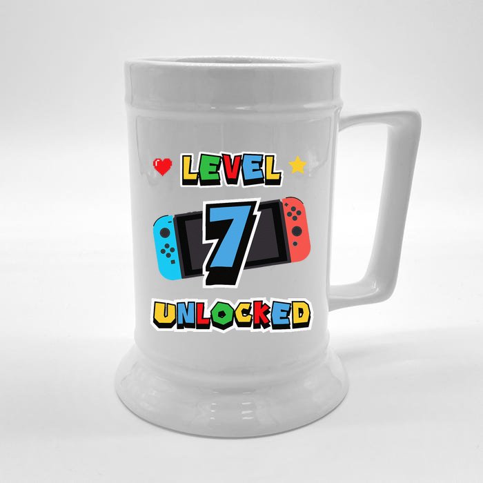 Level 7 Unlocked 7th Birthday Kids Video Game 7 Years Old Front & Back Beer Stein