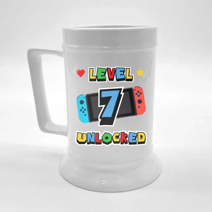 Level 7 Unlocked 7th Birthday Kids Video Game 7 Years Old Front & Back Beer Stein