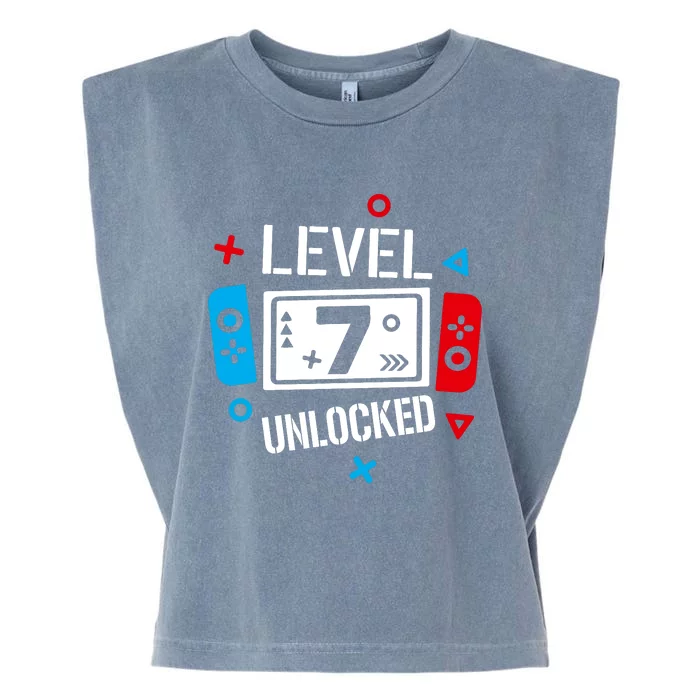 Level 7 Unlocked Birthday, 7th Birthday Boy Gamer, 7 Years Old Gamer Garment-Dyed Women's Muscle Tee