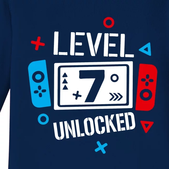 Level 7 Unlocked Birthday, 7th Birthday Boy Gamer, 7 Years Old Gamer Baby Long Sleeve Bodysuit